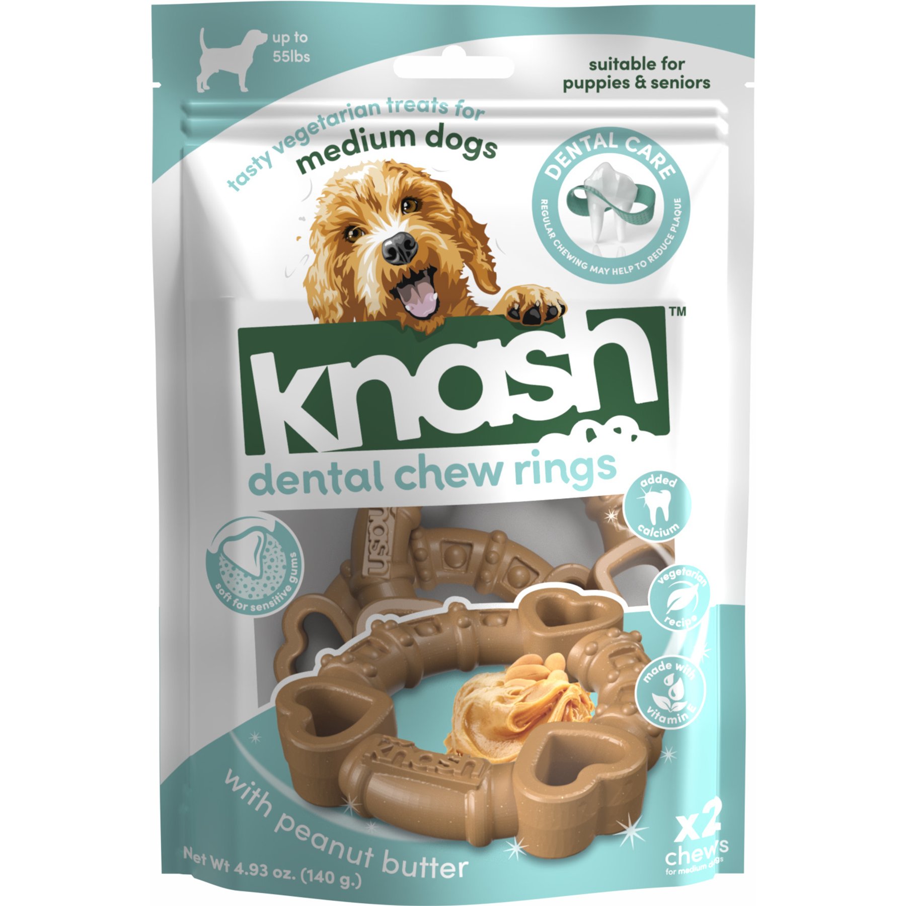 KNASH Dental Ring Medium Peanut Butter Natural Dog Chew Treats, 2 count