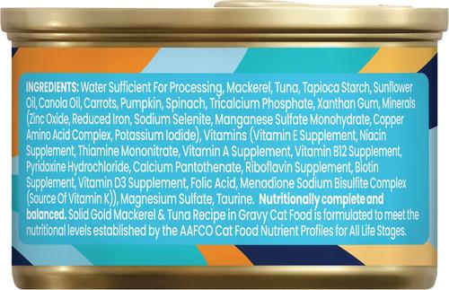 Show full view: Solid Gold Five Oceans Mackerel & Tuna Grain-Free Shreds in Gravy Wet Cat Food, 3-oz can, case of 3 slide 8 of 11