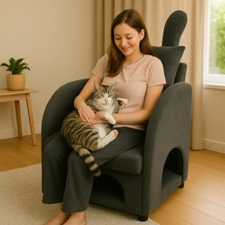 Bencmate Bunny Ear Friendly Accent Armchair with Hidden Kitty House Cat Condo, Grey