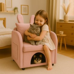 Bencmate Bunny Ear Friendly Accent Armchair with Hidden Kitty House Cat Condo, Pink