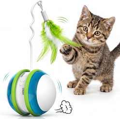 Casfuy Motion Activated Interactive Rolling Cat Ball Toy with Feather Tail & LED Lights