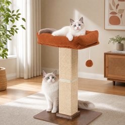FUKUMARU Indoor Retro-Style Tall Tower with Bed & Perch Cat Scratcher, Grey