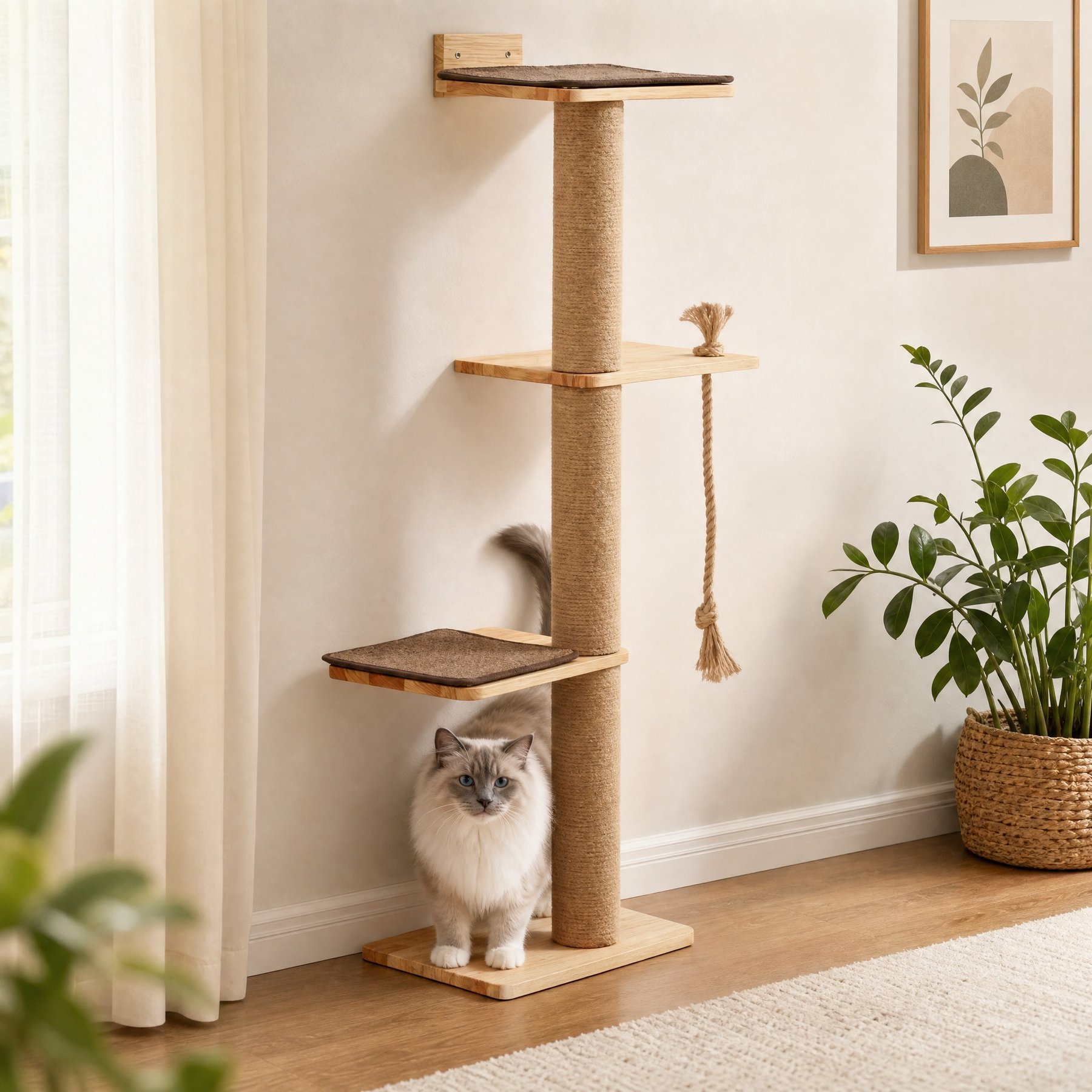 FUKUMARU Activity Tree Wall Mounted Rubber Wood 50-in Cat Scratcher Post