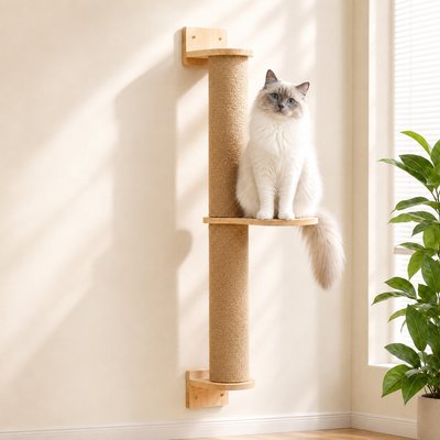 FUKUMARU FUKUMARU 36.6-in Pine Natural Wood Indoor Modern Cat Tree Wall Mounted with Scratching Post & Perch, Brown