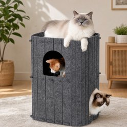 FUKUMARU 2-Story Bed Condo Felt 23.6-in Cat Cave House with 2 Entrances, Dark Grey