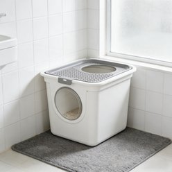 Bencmate Cat Litter Box Covered Indoor Tray with Top Exit Front, Gray, 21.7 x 17.3 x 15.4-in