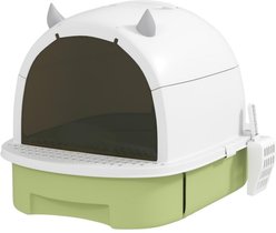 Bencmate Cat Litter Box Covered Indoor Tray with Lid Scoop Deodorizing Bags & Privacy Door, Green, 20.5 x 15.9 x 15.4-in