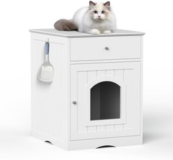 Bencmate Litter Box Indoor Wooden Modern Cat House with Drawer Side Table, 19.09 x 20.87 x 25-in, White