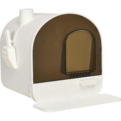 Trygoal Trygoal Cat Litter Box Covered Indoor Tray with Lid Filter Scoop & Mat, White, 17 x 17.3 x 18.5-in