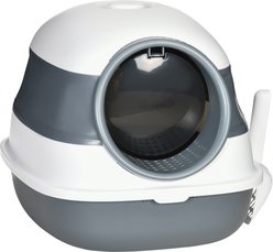 Bencmate Cat Litter Box Covered Indoor Tray with High Sides Air Freshener & Two Way Entrance, White, 20.5 x 16.3 x 15-in