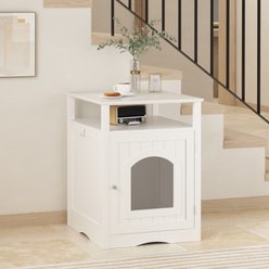 Bencmate Litter Box Indoor Wooden Enclosure Modern Stylish Cat Condo with Hidden Cabinet Storage Shelf, White, 18.9 x 20.87 x 24.8-in slide 2 of 8