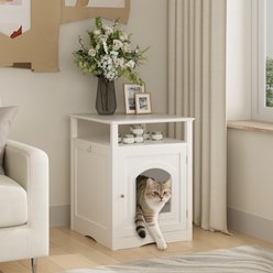 Bencmate Litter Box Indoor Wooden Enclosure Modern Stylish Cat Condo with Hidden Cabinet Storage Shelf, White, 18.9 x 20.87 x 24.8-in