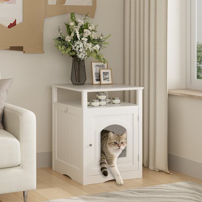 Bencmate Bencmate Litter Box Indoor Wooden Enclosure Modern Stylish Cat Condo with Hidden Cabinet Storage Shelf, White, 18.9 x 20.87 x 24.8-in