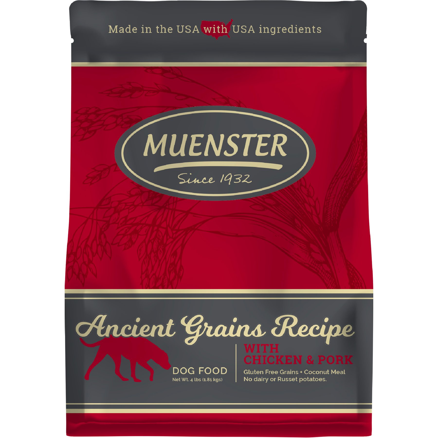 Muenster Ancient Grains All Life Stages High Protein Chicken & Pork Dry Dog Food, 4-lb bag