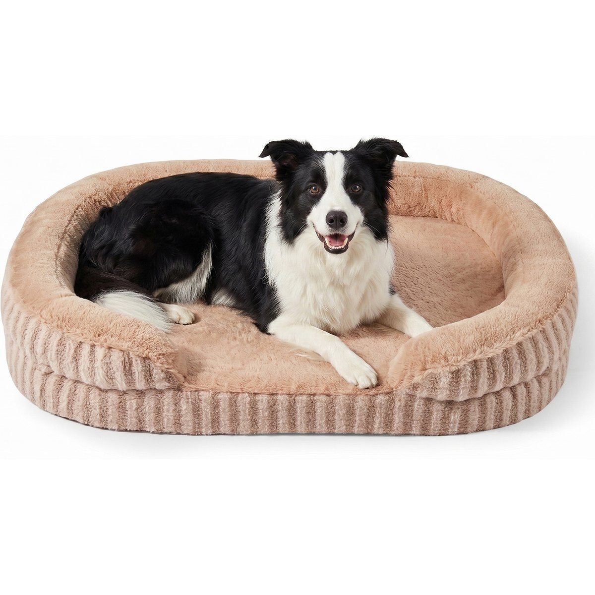 MIXJOY Orthopedic Bolster Non-Slip Oval Dog Sofa Bed with Removable Rabbit-Fur Cover, Brown, Medium