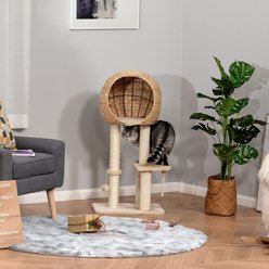 Bencmate Modern 39.25-in Hanging Toy Cat Tree with Dome Bed, Scratching Post, Beige
