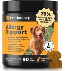Pet Honesty Allergy Support Peanut Butter Flavored Colostrum & Turmeric Chews, Itchy Skin, Immune & Allergy Relief Supplement for Dogs, 90 count