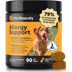 Pet Honesty Allergy Support Peanut Butter Flavored Colostrum & Turmeric Chews, Itchy Skin, Immune & Allergy Relief Supplement for Dogs, 90 count