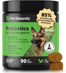 Pet Honesty Probiotics Gut + Immune Health Duck Flavored Soft Chews, Digestive Probiotic Supplement for Dogs, 90 count