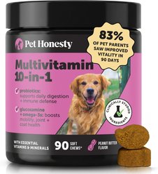 Pet Honesty Multivitamin 10-in-1 Peanut Butter Flavored Chews, Glucosamine, Omega 3 Vitamins for Dogs, 90 count