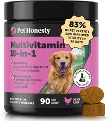 Pet Honesty Multivitamin 10-in-1 Chicken Flavor Glucosamine, Omega-3 Vitamins for Dogs, 90 count