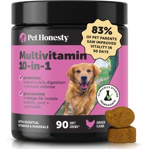 Pet Honesty Multivitamin 10-in-1 Chicken Flavor Glucosamine, Omega-3 Vitamins for Dogs, 90 count