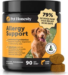 Pet Honesty Allergy Support Salmon Flavored Colostrum & Turmeric Chews, Itchy Skin, Immune & Allergy Relief Supplement for Dogs, 90 count