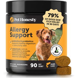 Pet Honesty Allergy Support Salmon Flavored Colostrum & Turmeric Chews, Itchy Skin, Immune & Allergy Relief Supplement for Dogs, 90 count