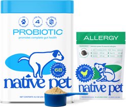 Native Pet Allergy Itch Relief, 60 count + Vet-Formulated Probiotics & Prebiotic Dog Supplement, 8.2-oz canister