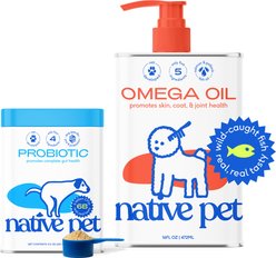 Native Pet Omega 3 Fish Oil Skin & Coat Health + Vet-Formulated Probiotics & Prebiotic Dog Supplement