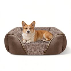 Invenho Machine Washable Bolster Dog Bed with Anti-Slip Bottom, Beige, Large