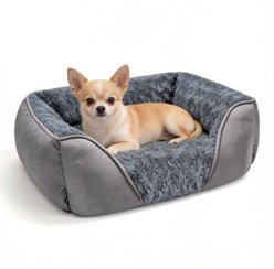 Invenho Machine Washable Bolster Dog Bed with Anti-Slip Bottom, Grey, Small