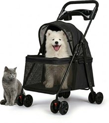 FURDEAR Foldable Dog Stroller with Mesh Window, 19.3 x 27.2 x 38.2-in, Black