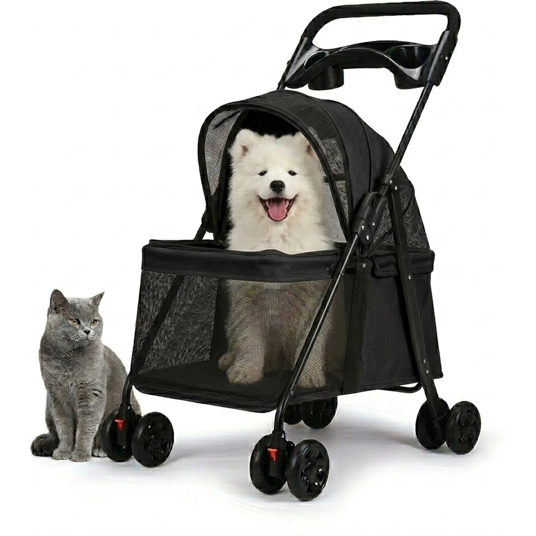 FURDEAR Foldable Dog Stroller with Mesh Window, 19.3 x 27.2 x 38.2-in, Black
