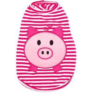 The Worthy Dog Wilbur Pig Tee Dog Shirt, Pink/White, X-Small
