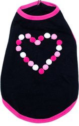The Worthy Dog Pom Pom Heart Tee Dog Shirt, Black, Small