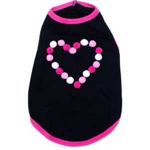 The Worthy Dog Pom Pom Heart Tee Dog Shirt, Black, X-Small