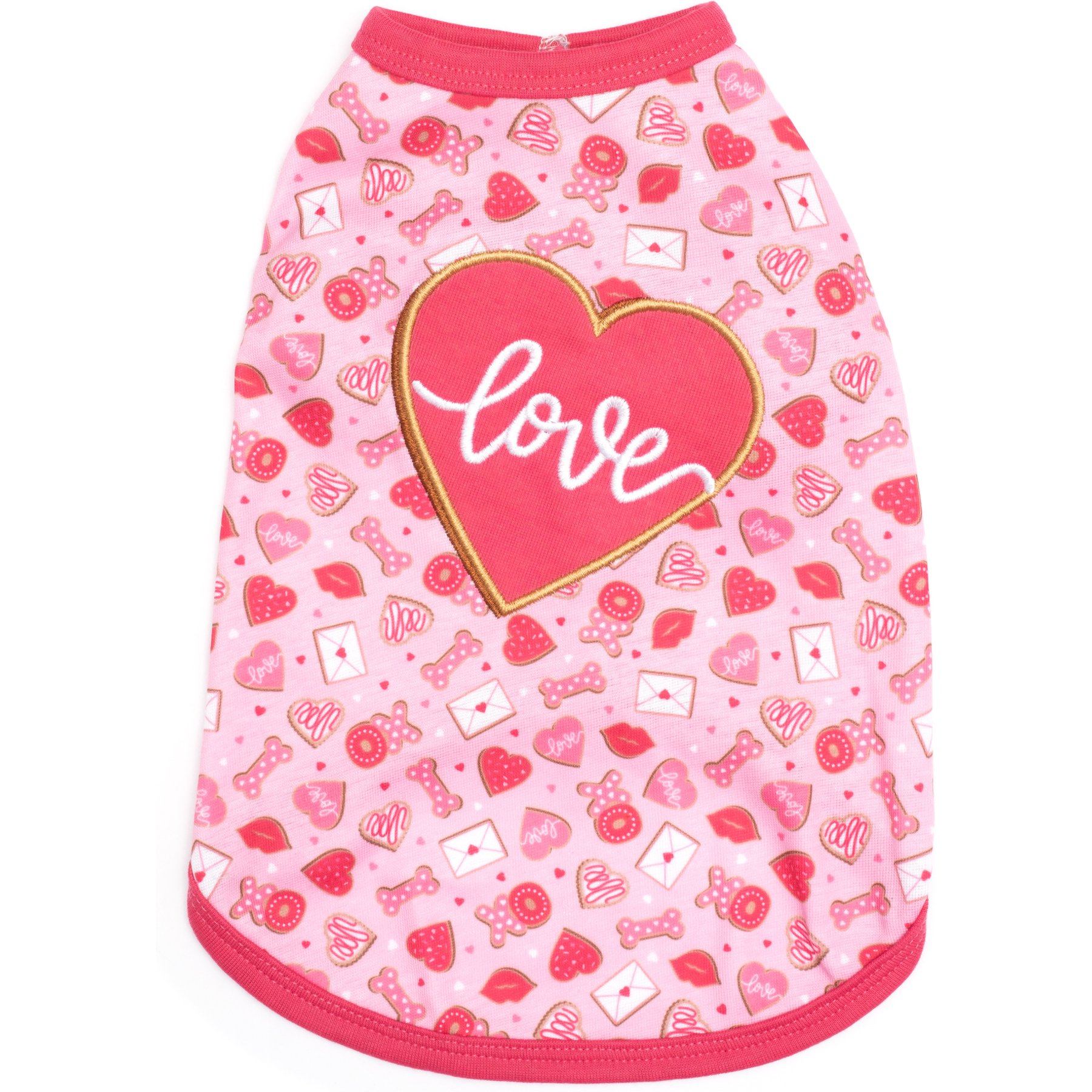 The Worthy Dog Love & Kisses Tee Dog Shirt, Pink, Small
