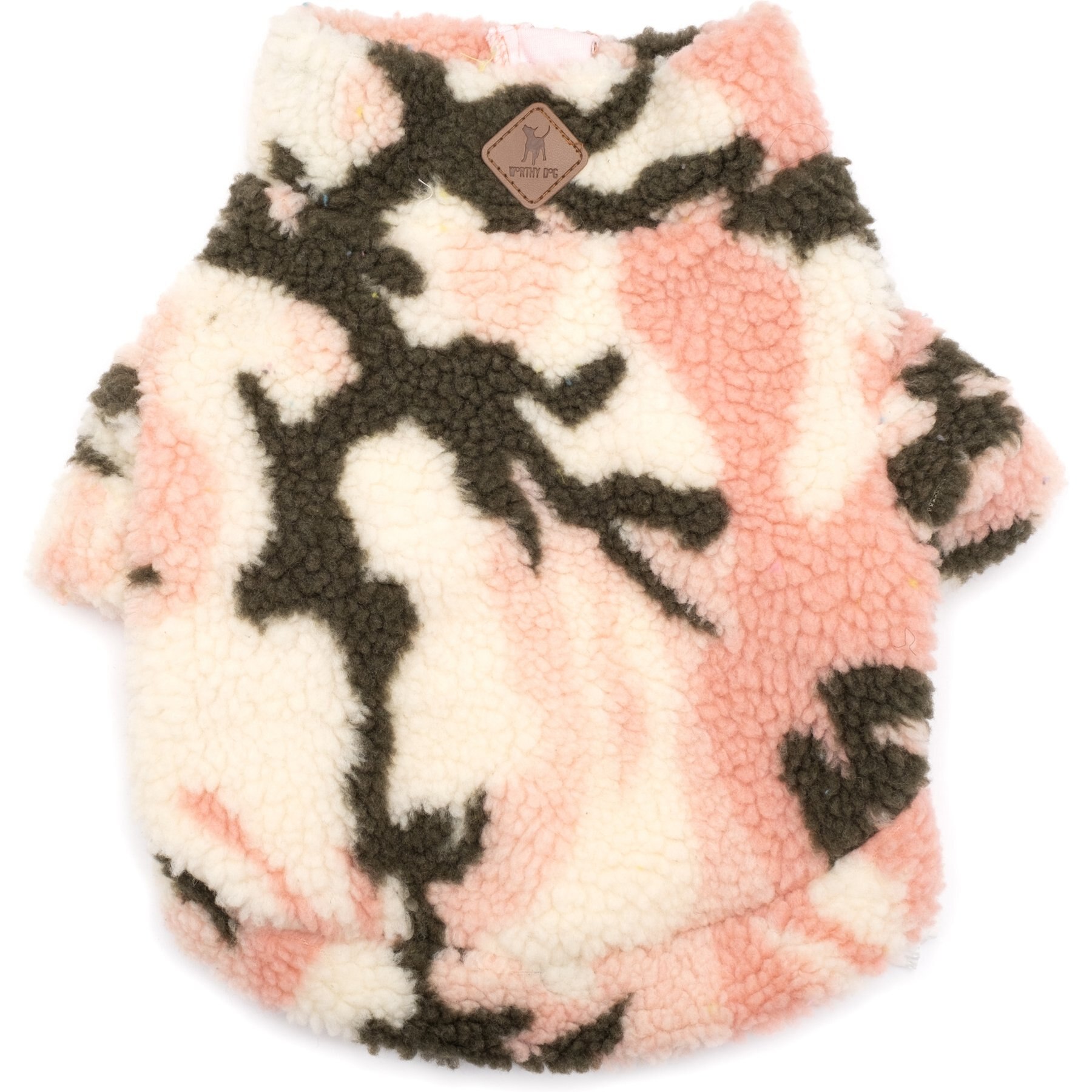 The Worthy Dog Quarter Zip Pullover Dog Coat, Pink Camo, Large