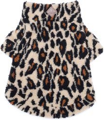 The Worthy Dog Quarter Zip Pullover Dog Coat, Tan Leopard, XX-Large
