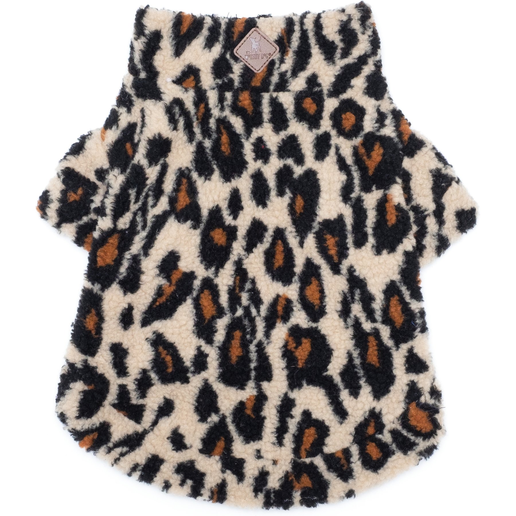 The Worthy Dog Quarter Zip Pullover Dog Coat, Tan Leopard, Small