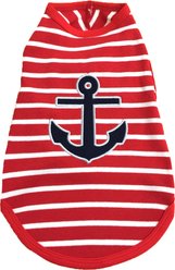 The Worthy Dog Anchor Tee Dog Shirt, Red/White, Medium
