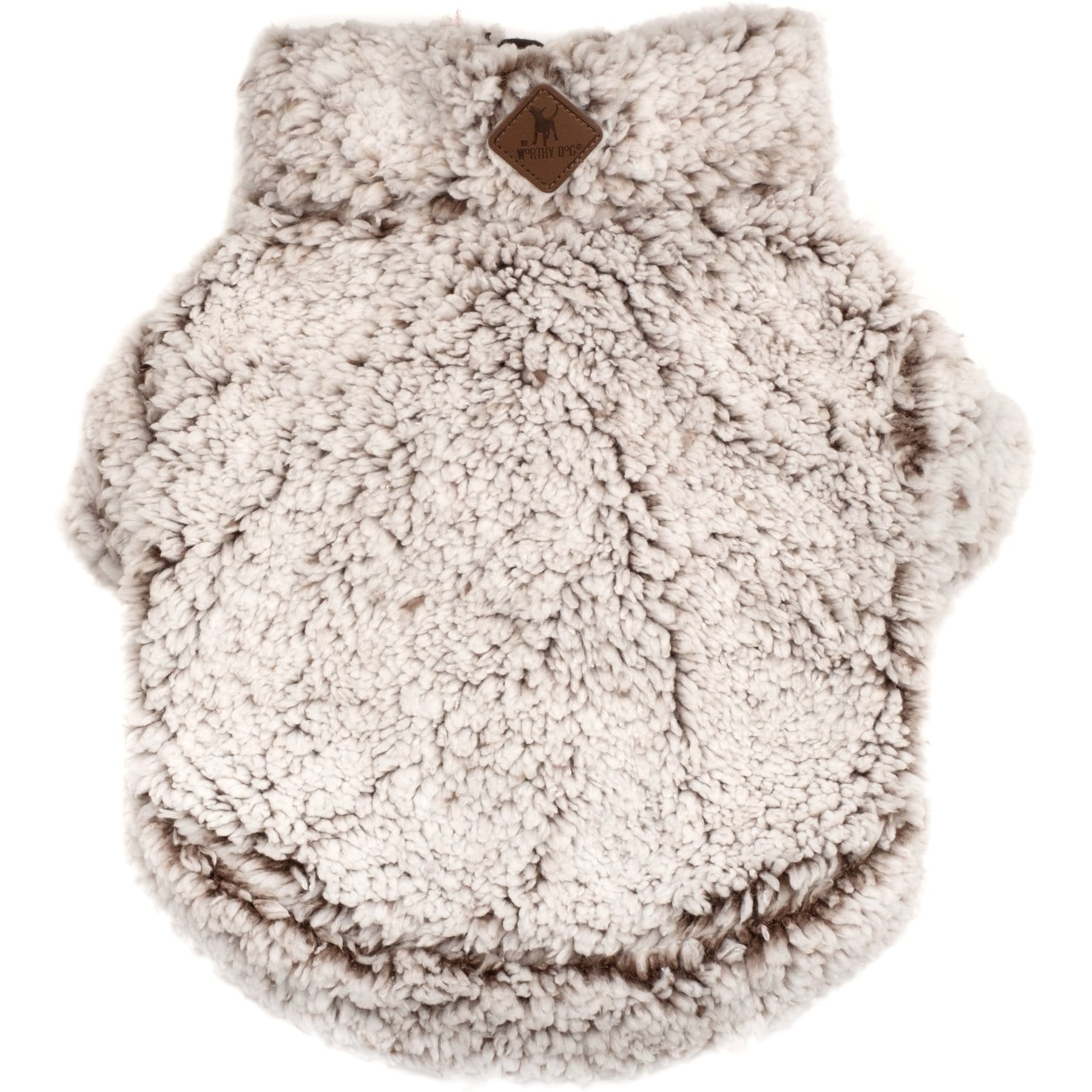 The Worthy Dog Wubby Fleece Quarter Zip Pullover Dog Coat, Ivory, Large