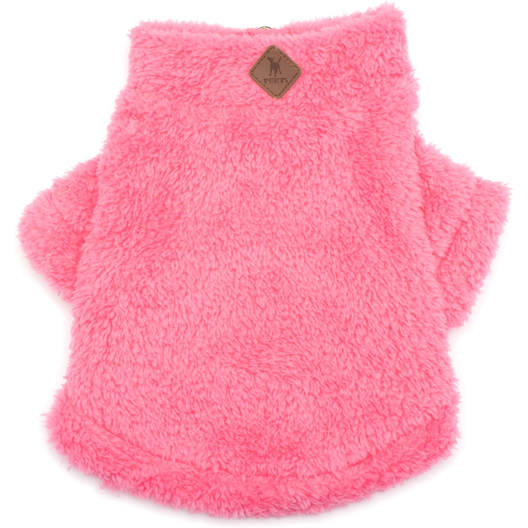 The Worthy Dog Solid Fleece Quarter Zip Pullover Dog Coat, Fuchsia, X-Small