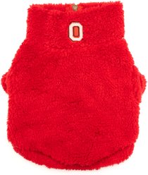 The License House Ohio State Block O Fleece Quarter Zip Dog Coat, Scarlet, X-Large