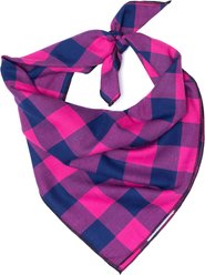 The Worthy Dog Buffalo Check Machine-Washable Dog Bandana, Pink/Navy, Small