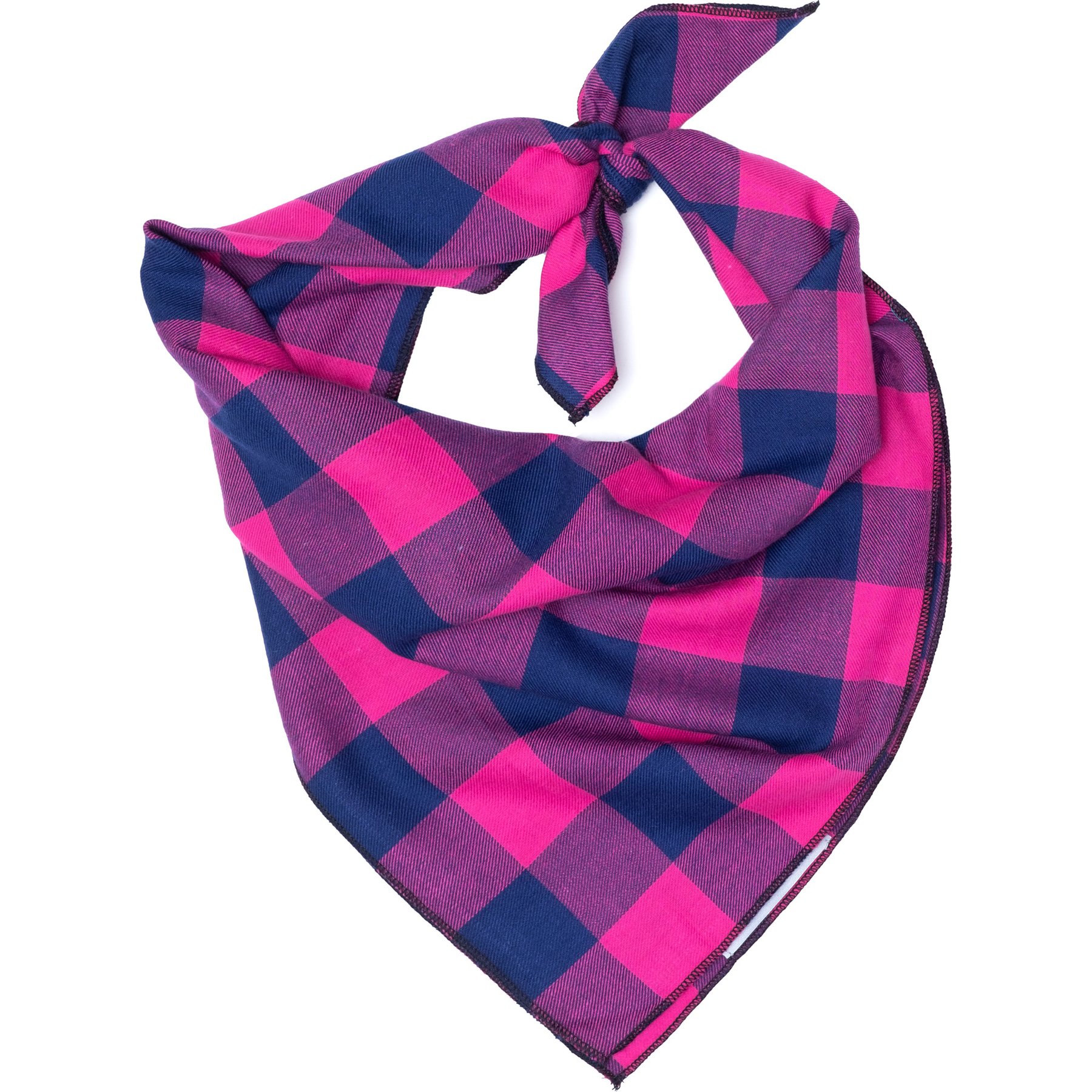 The Worthy Dog Buffalo Check Machine-Washable Dog Bandana, Pink/Navy, Small