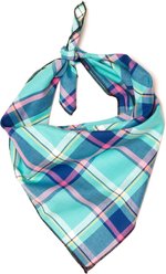The Worthy Dog Plaid Machine-Washable Dog Bandana, Aqua/Navy, Large