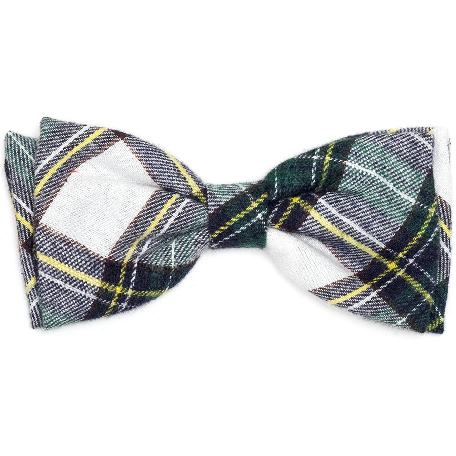 The Worthy Dog Stewart Tartan Plaid Boy Dog Bow Tie, Green/White, Large
