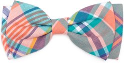 The Worthy Dog Plaid Boy Dog Bow Tie, Peach Multicolor, Small